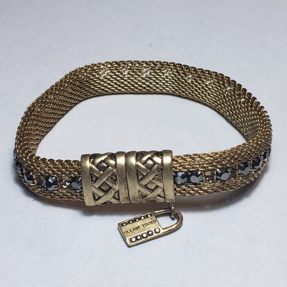 Ellen Tracy Mesh Jewel Bracelet Goldtone